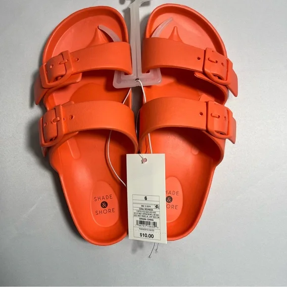 Women's Neida Eva Two Band Slide Sandals - Shade & Shore Coral Red Sz 6 NWT - Picture 3 of 6